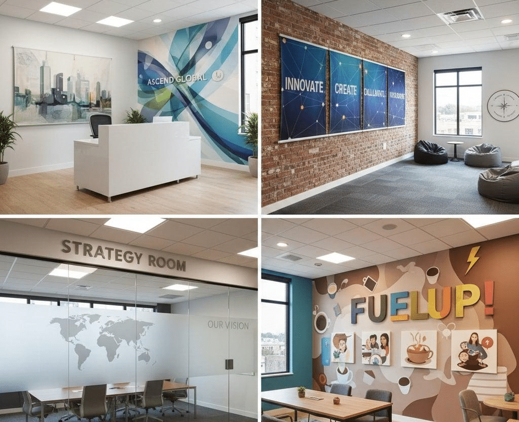 Large-format wall graphics and custom vinyl printing for offices