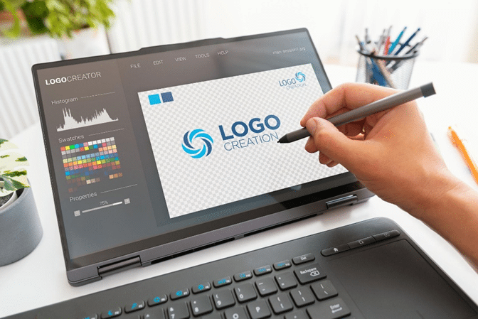 AI logo design software creating startup logo concepts.