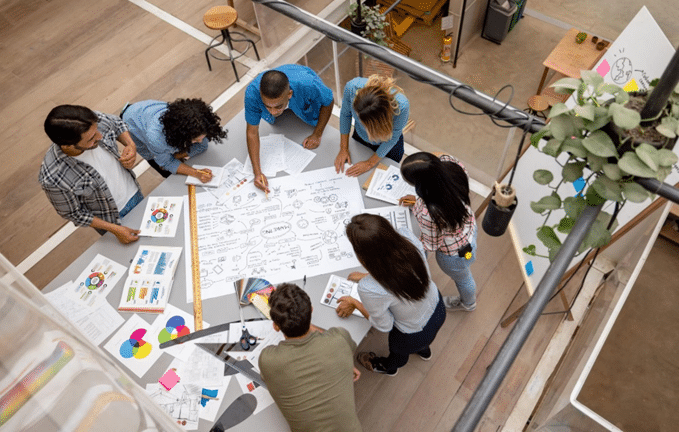 Creative team at a professional design agency developing branding strategies.