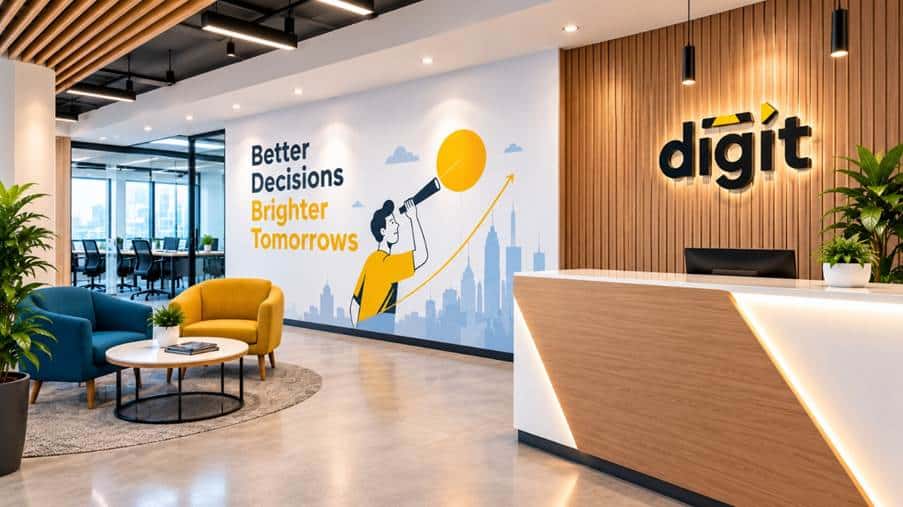 Creative wall graphics and office branding in a modern workspace