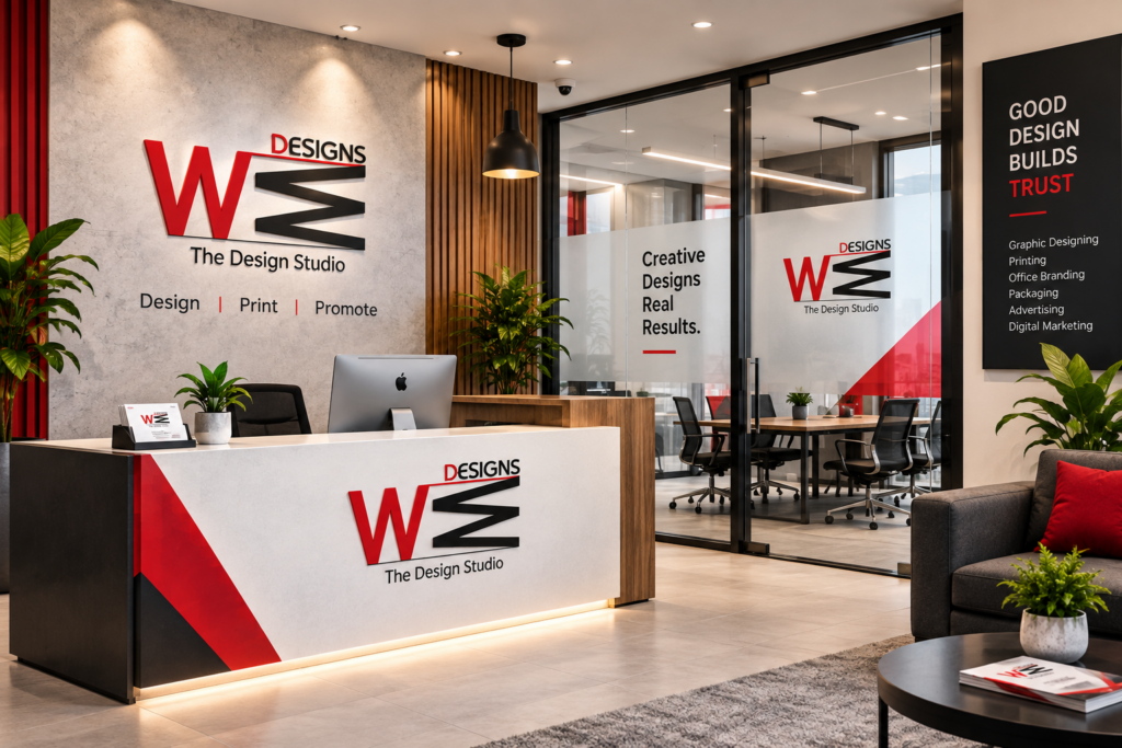 Business signage and branding designed by We Designs