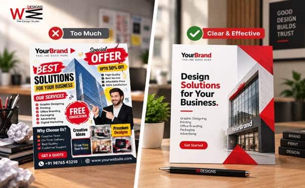 Comparison of cluttered and clean professional graphic design