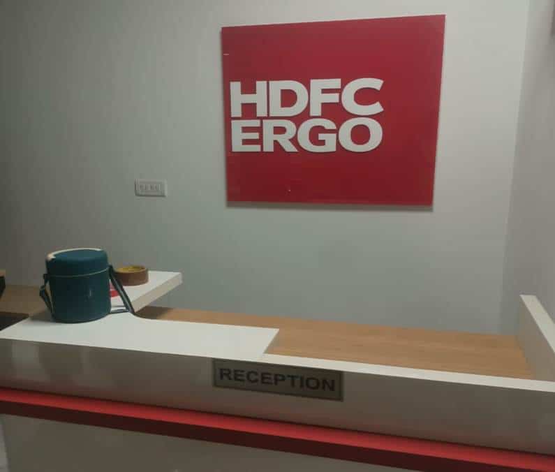 Professional office branding and wall graphics of HDFC ERGO office branding designed by We Designs